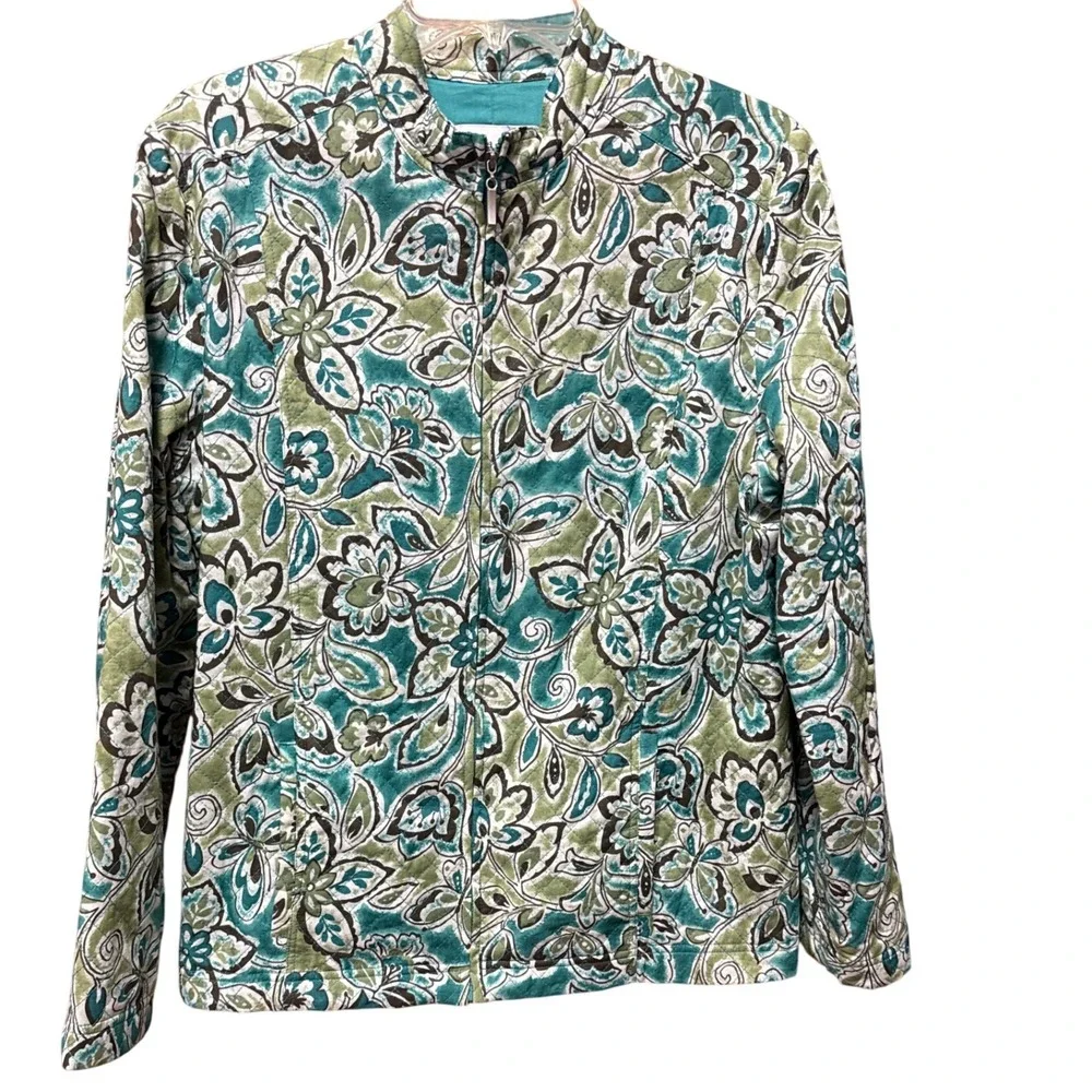 Alfred Dunner Womens 12 Quilted Front Zip Jacket Artsy Office Preppy Grandmacore - Picture 1 of 8